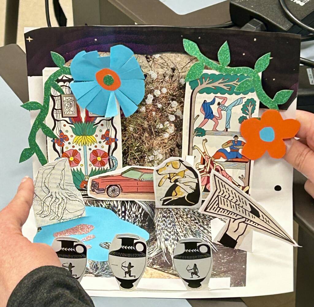 Teacher sample of a vision board that is a collage of pictures. 