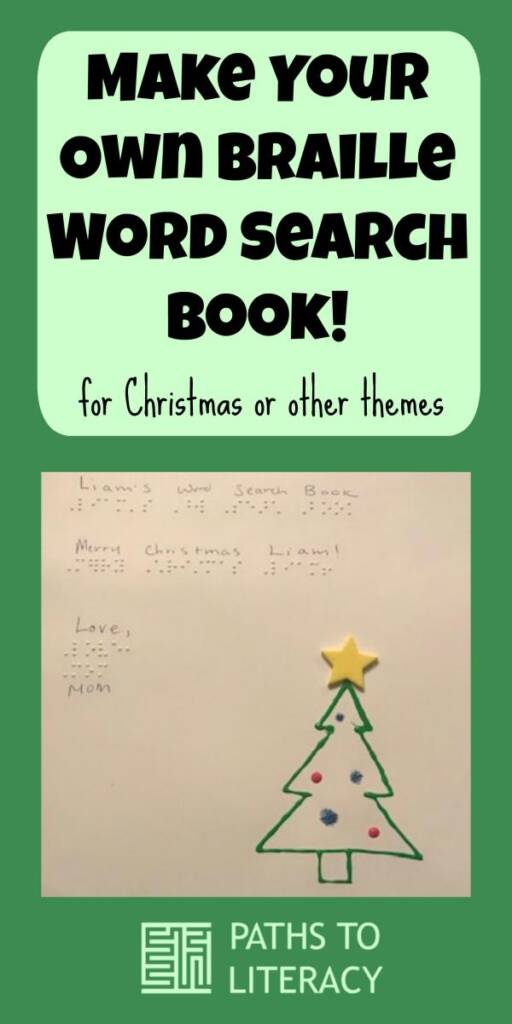 Collage of Make Your Own Braille Word Search Book! For Christmas or other themes