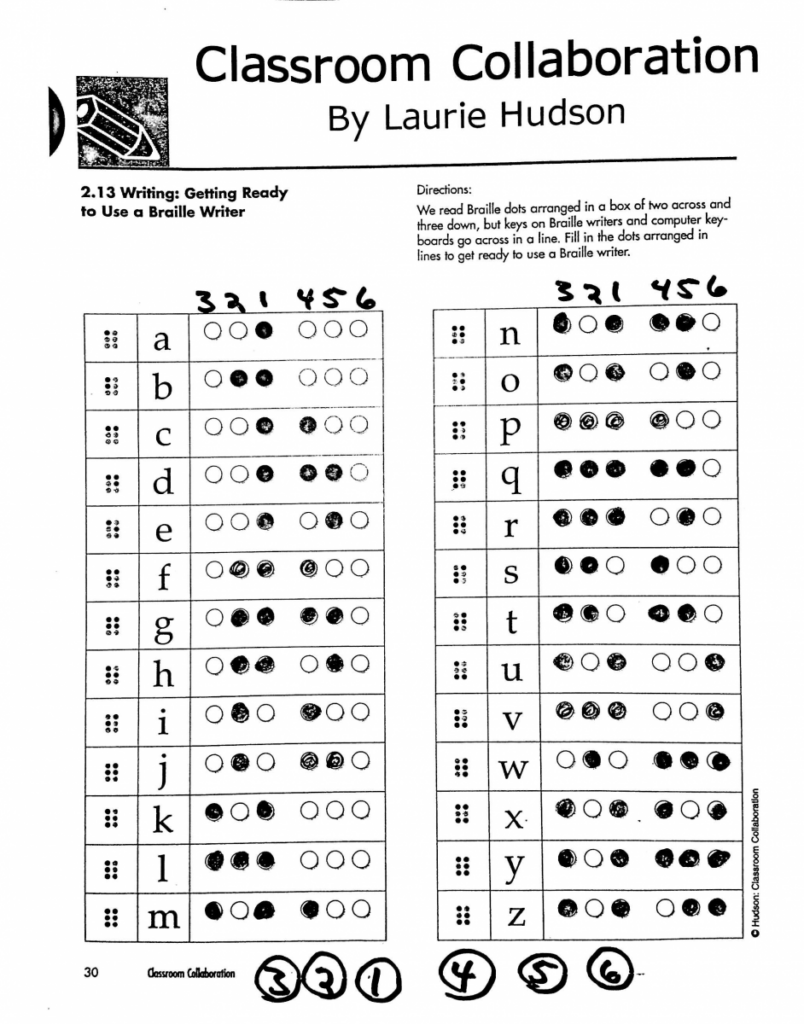 Getting Ready to Use a Braille Writer worksheet