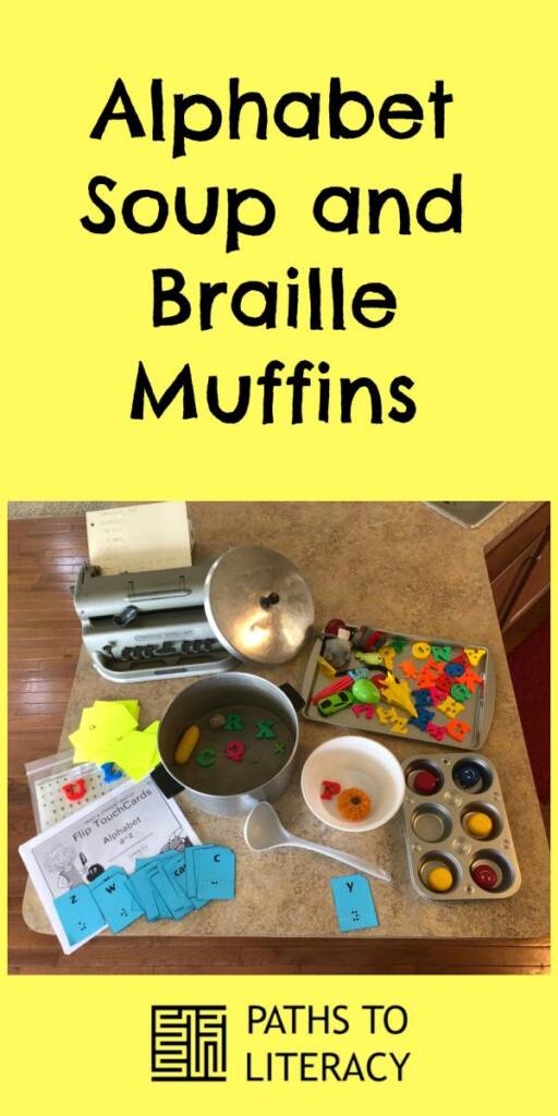 collage of alphabet soup and braille muffins