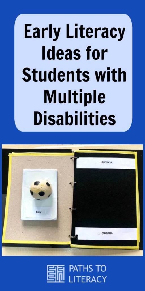 collage of early literacy ideas for students with multiple disabilities