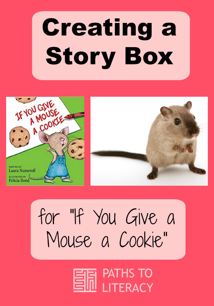 Collage of creating a story box for "if you give a mouse a cookie"