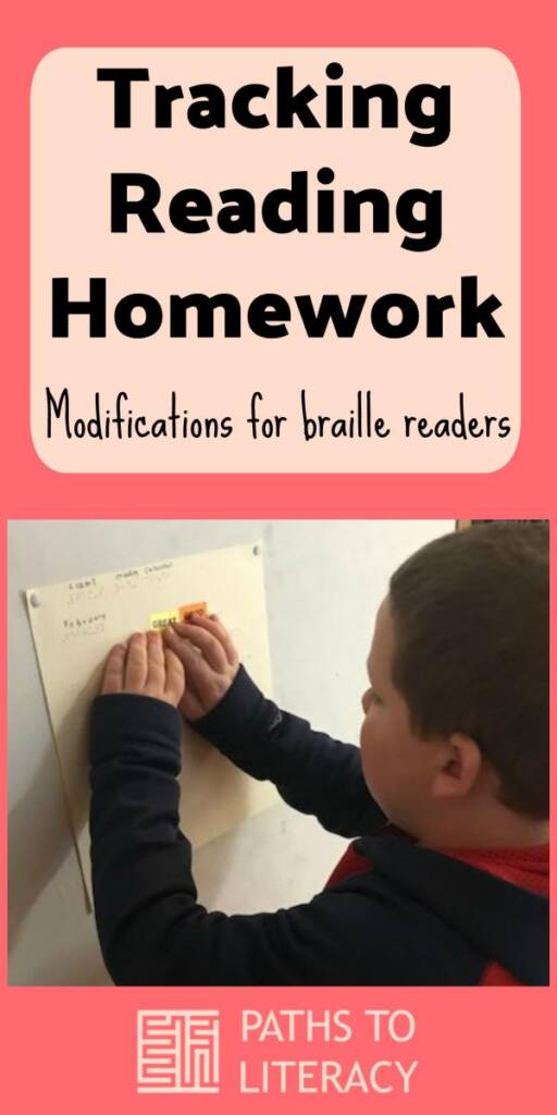 Collage of tracking reading homework: modifications for braille readers