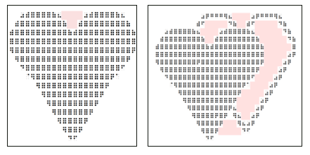 A heart and a double heart design made out of braille