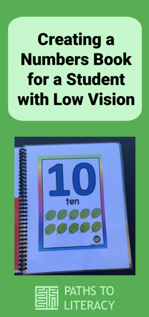 Collage of creating a numbers book for a student with low vision