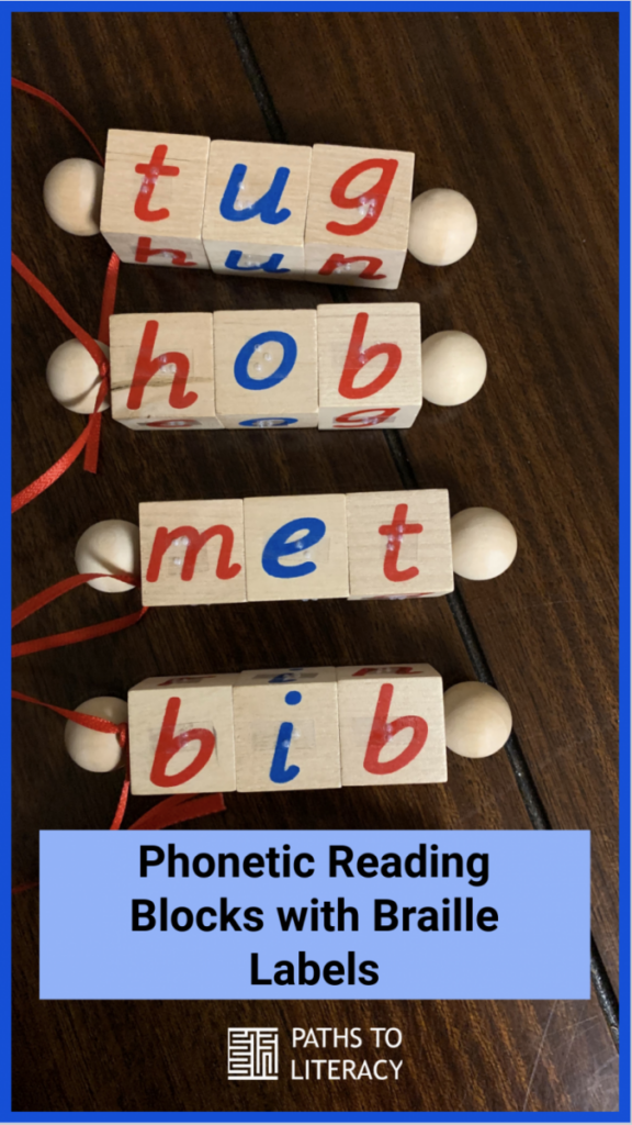 Collage of phonetic reading blocks with braille labels