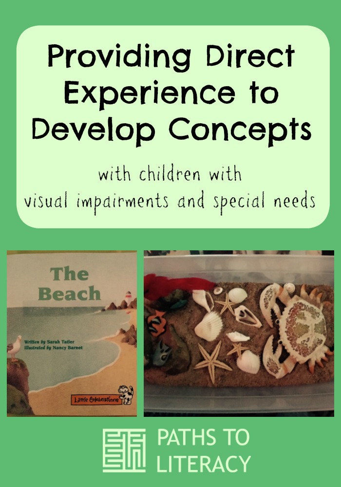 Collage of providing direct experience to develop concepts with children with visual impairments and special needs