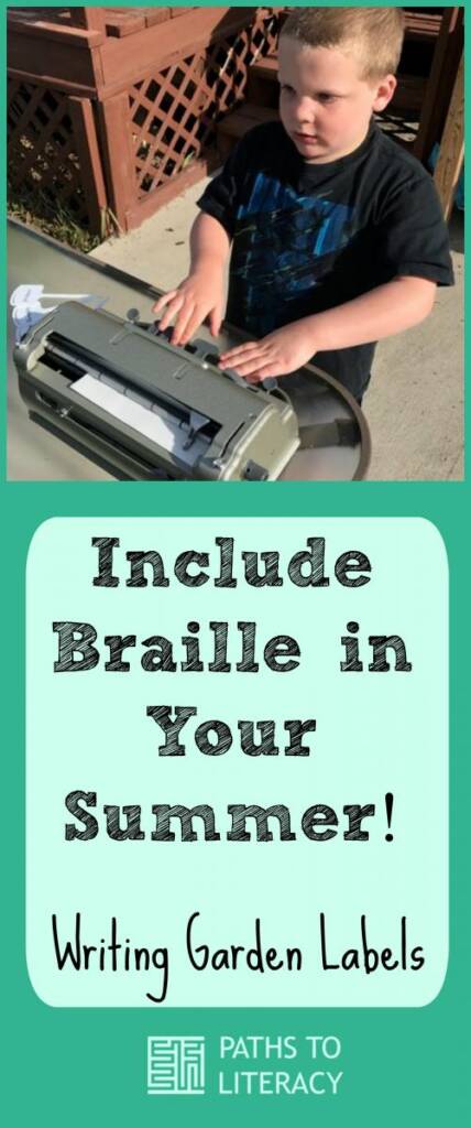 Collage of including braille in your summer: writing garden labels