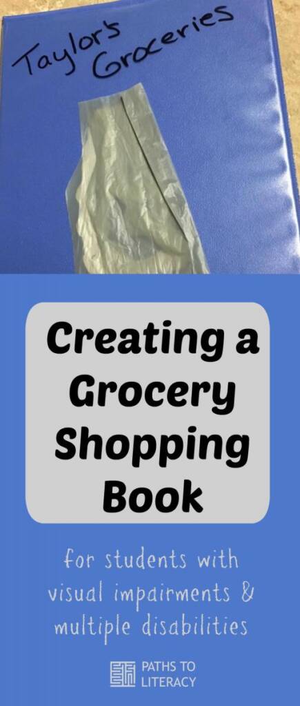 Collage of creating a grocery shopping book for students with visual impairments and multiple disabilities