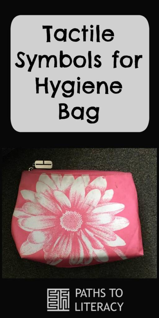 Collage of tactile symbols for hygiene bag