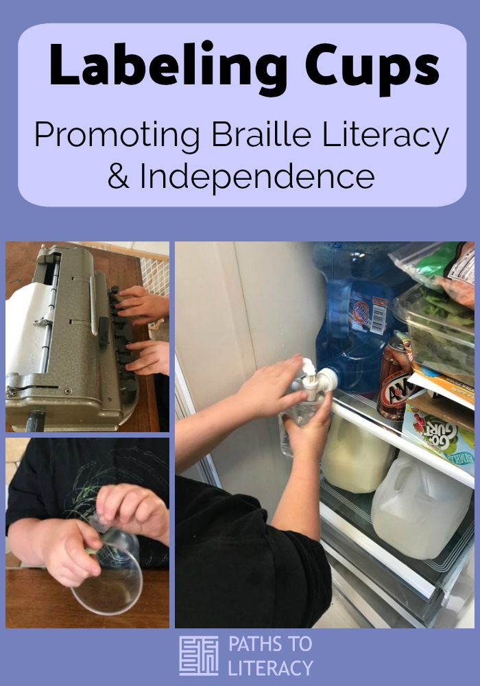 Collage of labeling cups: promoting braille literacy and independence