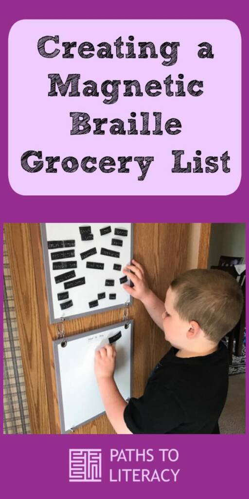 Collage of creating a magnetic braille grocery list