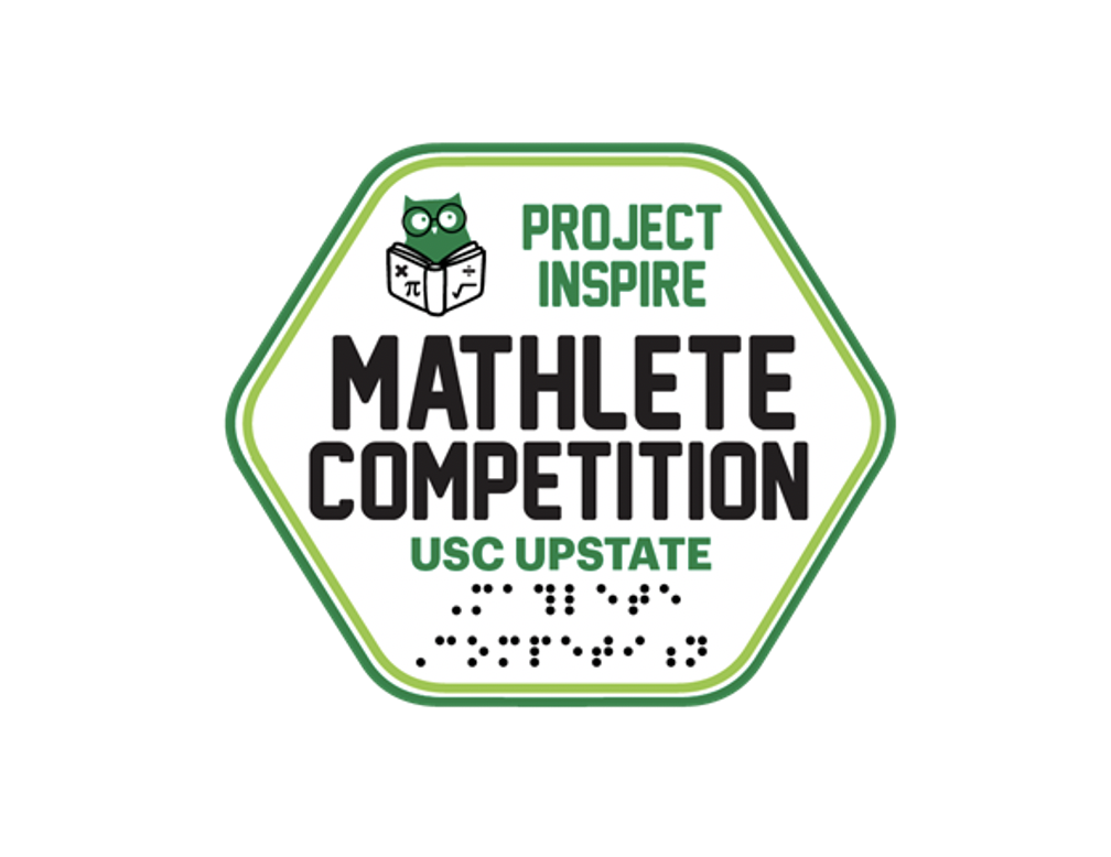 The hexagon shaped Mathlete Competition logo featuring the Project INSPIRE owl reading a math book.