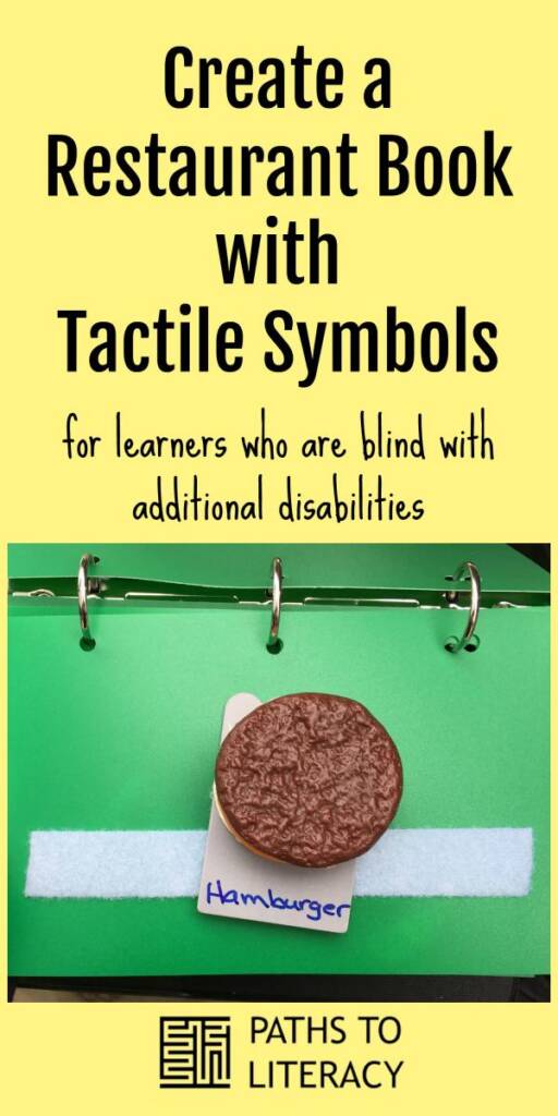 Collage of creating a restaurant book with tactile symbols for learners who are blind with additional disabilities