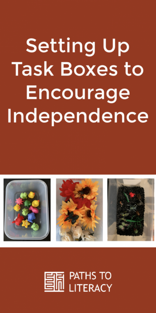 Collage of setting up task boxes to encourage independence