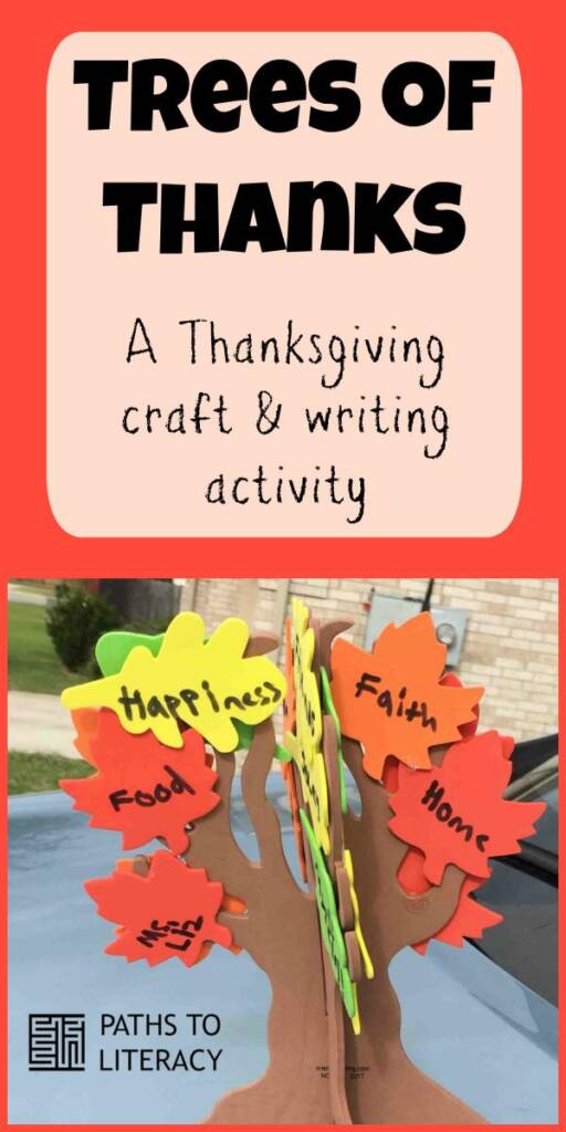 Collage of trees of thanks: a Thanksgiving craft and writing activity
