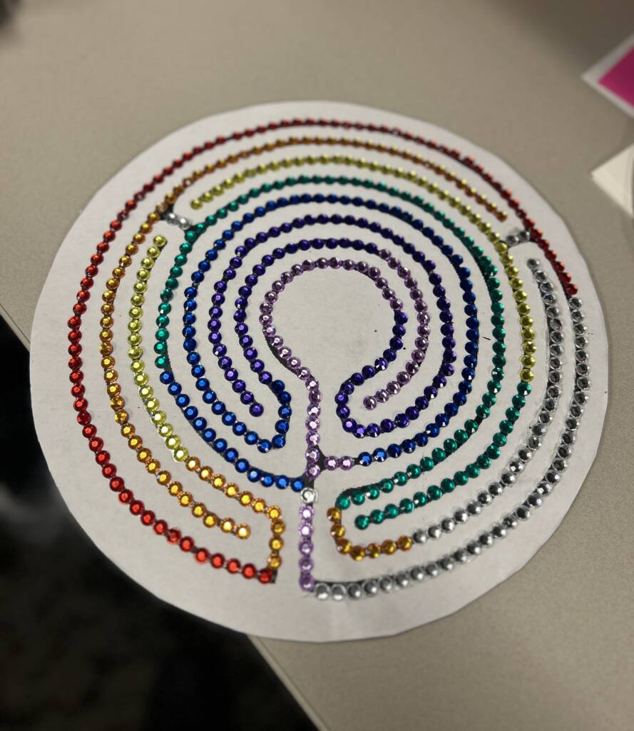 Beaded labyrinth with rainbow beads