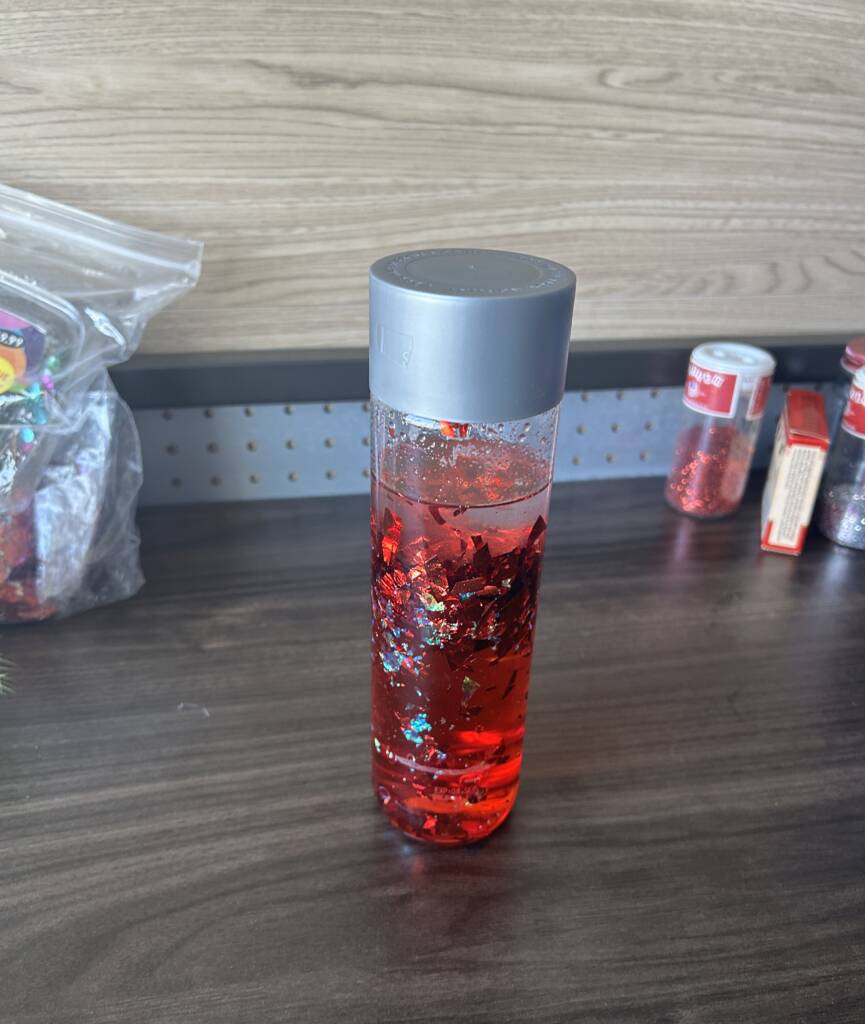 Red glitter sensory bottle