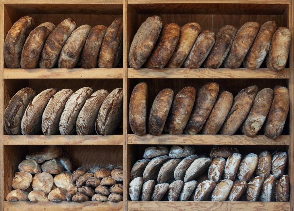 Loaves of bread in a bakery