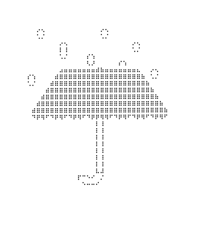 Braille umbrella design with raindrops.