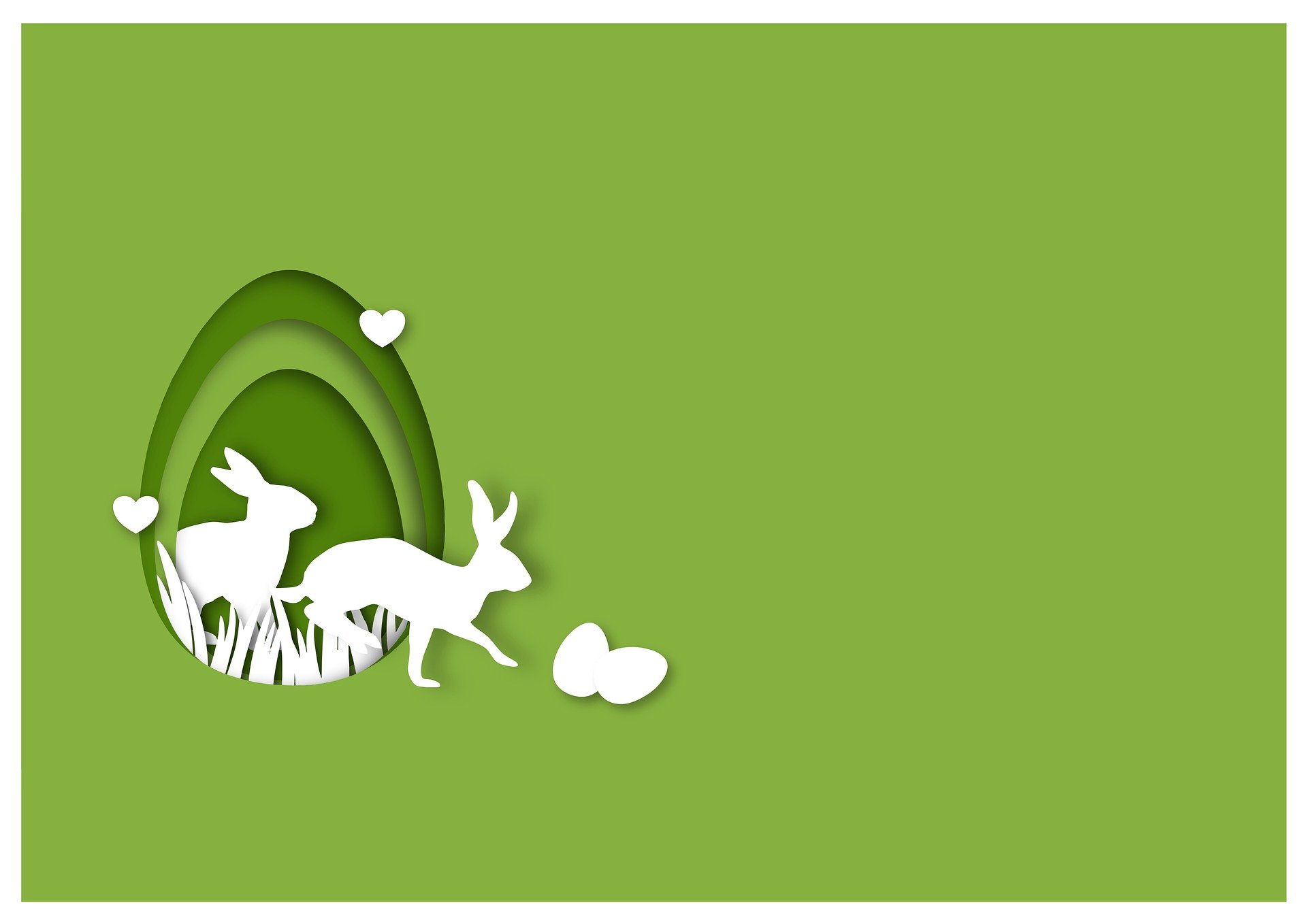 White shadow for two rabbits coming out of an egg shape.