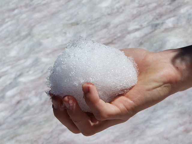 Student holding a snowball.