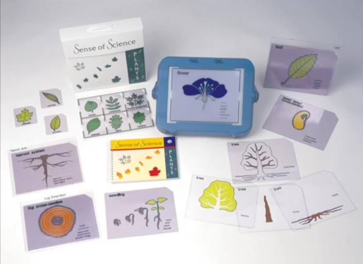 Sense of science kit from APH that can be used on a lightbox with diagrams of plants, leaves, and flowers. 