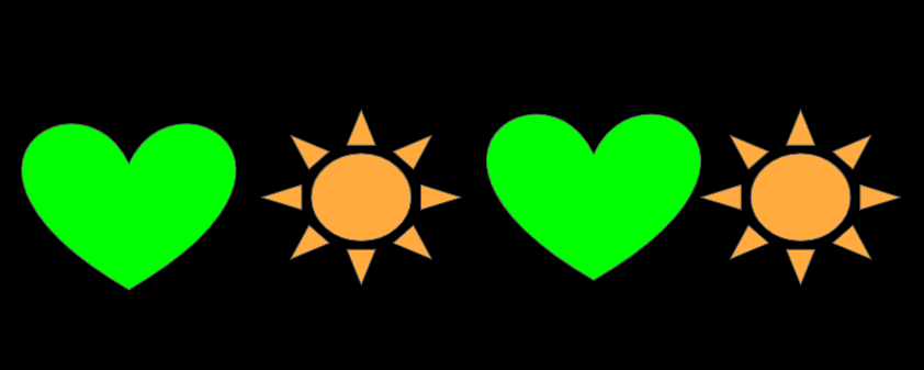 green heart, orange sun, green heart, orange sun pattern.