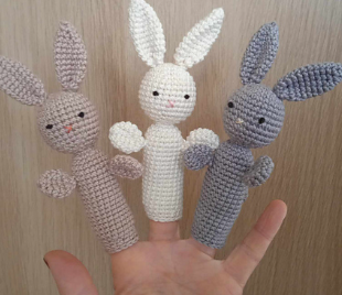 Three bunny finger puppets