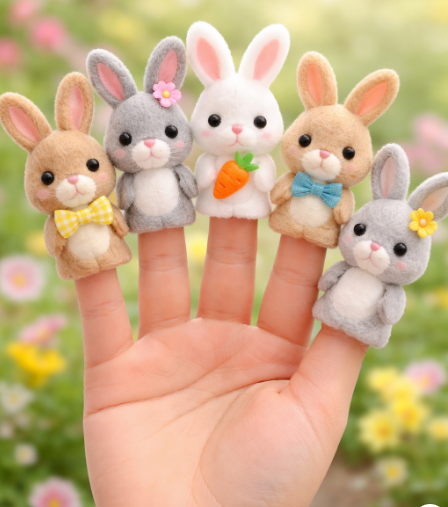 Five bunny finger puppets.