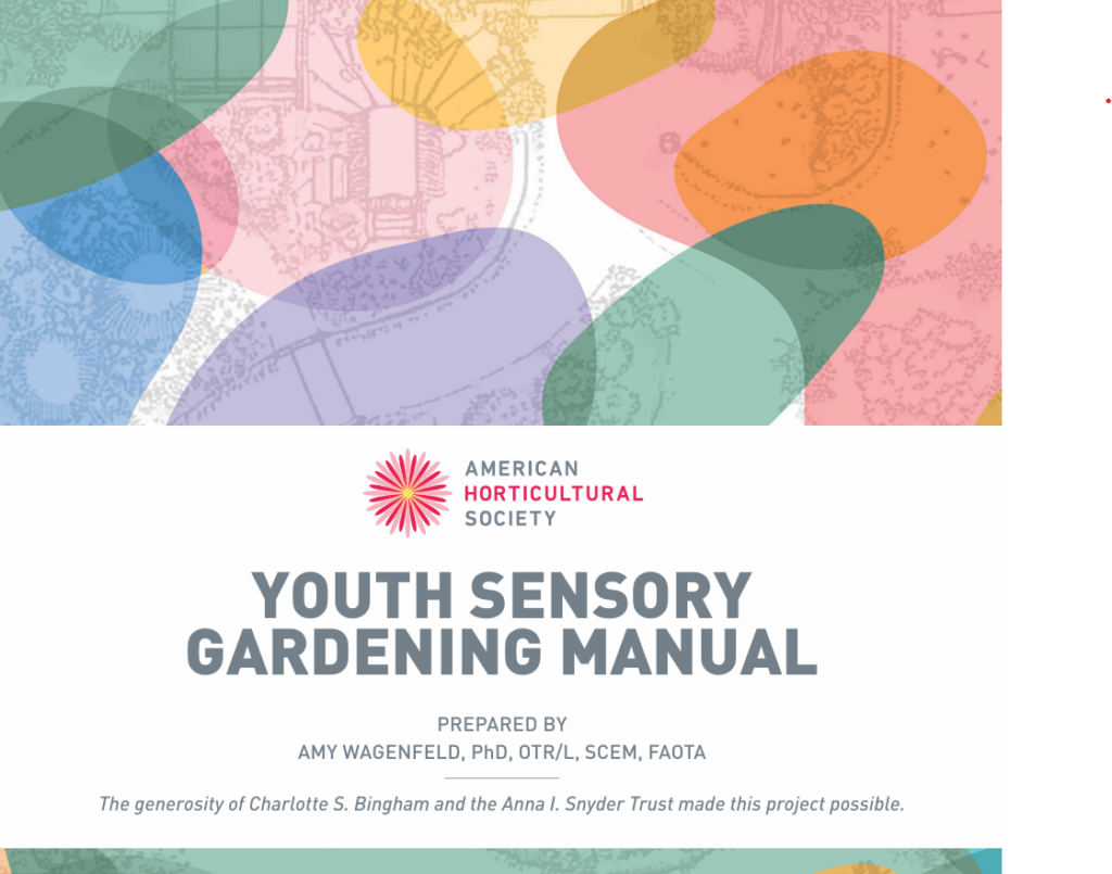 Cover of the American Horticultural Society, Youth Sensory Gardening Manual. 