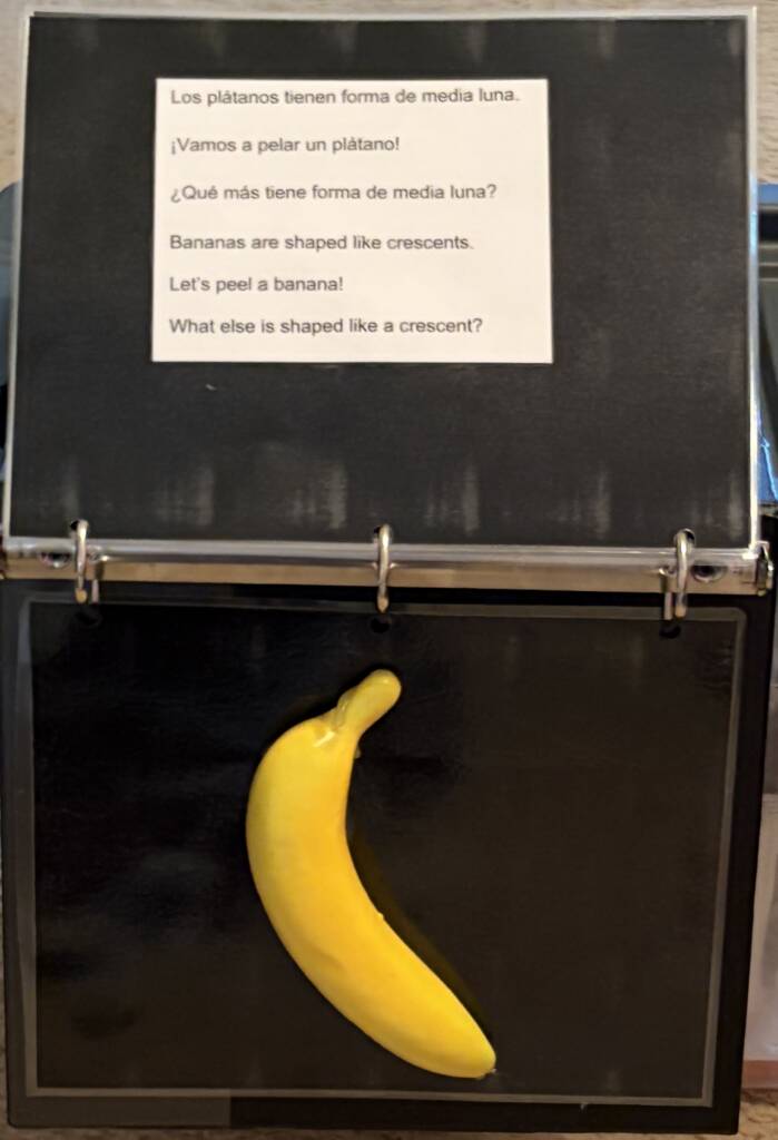 Adapted page of the Shape book that includes a 3D banana in the binder book.