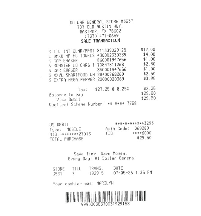 Dollar General Receipt