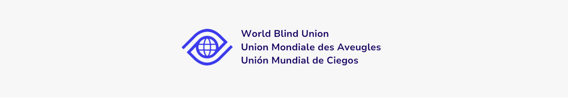 World Braille Union logo with a graphic of the world wrapped in the shape of an eye.