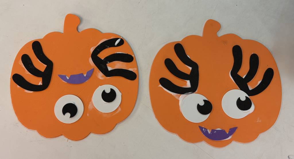 Foam pumpkins with silly faces.
