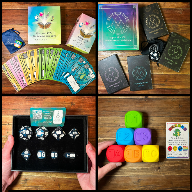 Inclusive Imagination Product Array including games, blocks, and dice!